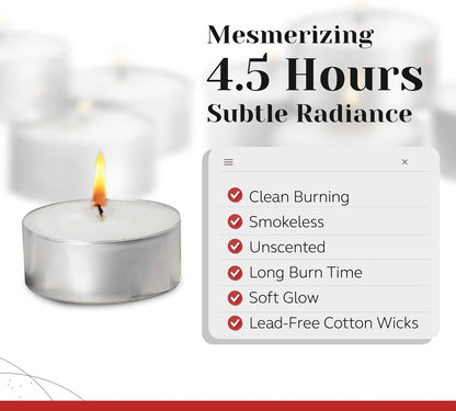 Tea Light Candles in Metal Cups - 4.5 Hours Clean, Long Burning White Unscented - 250 Votive Candles Bulk for Romantic Dinner, Wedding, Spa & Hotels by PARNOO3