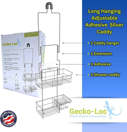 Extra-Long Adjustable Over-The-Showerhead Shower Caddy – Rustproof Stainless Steel Organizer with Suction Stabilizer, Deep Basket & Hooks – No-Drill, Tool-Free Installation (Silver)8