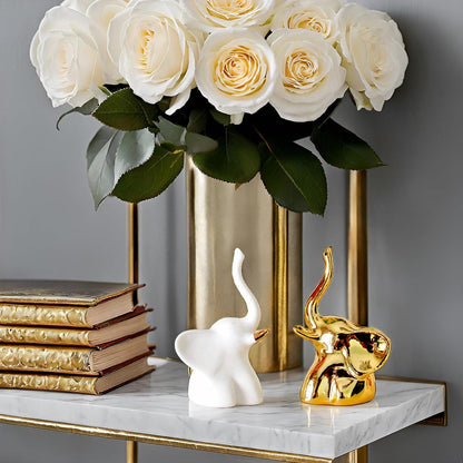 Home Decor Elephant Statues,1 Pair, Small Decorative Accents for Shelves, Livingroom and Bedroom, Gold and White8