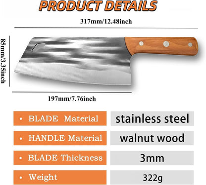 Kitchen Knife Set, Solid Wooden 2PCS Hand Forged Meat Cleaver Knife2