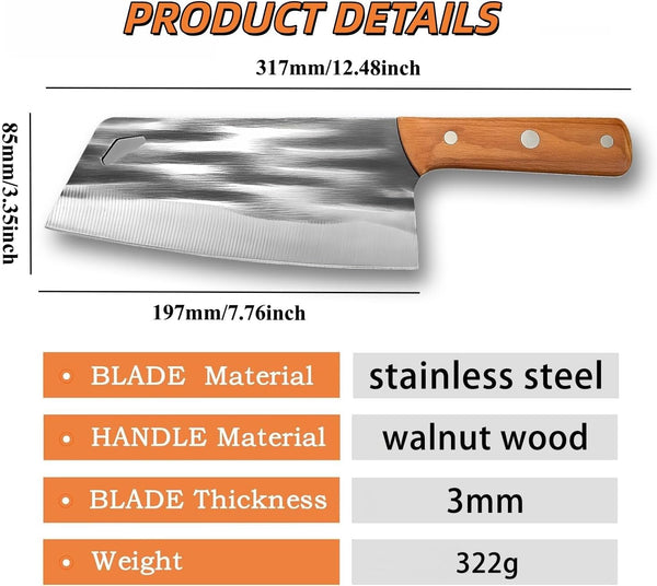 Kitchen Knife Set, Solid Wooden 2PCS Hand Forged Meat Cleaver Knife2