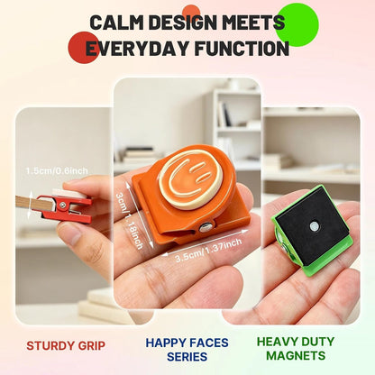 Happy Face Magnetic Clips, 6 Pack Fridge Magnets, Heavy Duty Magnet Clips | Use Them as Whiteboard Magnets, or Locker Accessories to Organize Daily Reminders, Artwork, Keep Important Items Visible.2