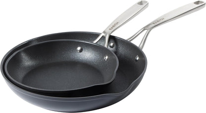 2 Piece 8 and 10 Inch Fry Pan Hard Anodized Laser Titanium Forever Non Stick Technology Durable Frying Pans Set - Black1