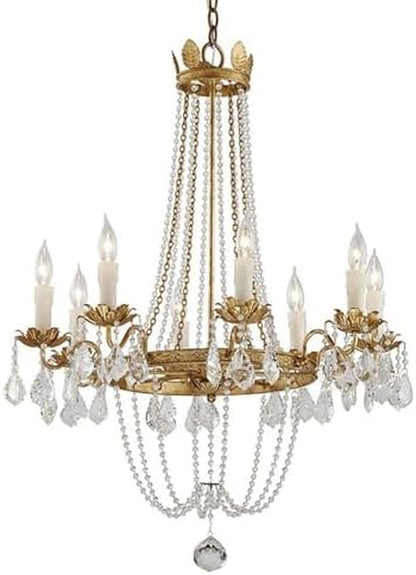 Viola 8-Light Chandelier | Vintage Gold Leaf Finish | Made of Hand-Worked Iron & Crystal | Adjustable Hang Height 39-110" | 27.5" Dia X 36.5" H | F5366-VGL2
