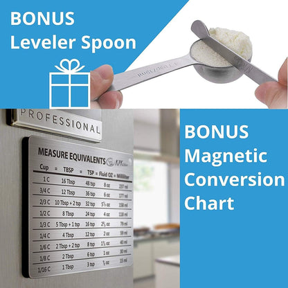 Measuring Cups and Spoons Set, 16-Piece Stainless Steel, Leveler & Chart7