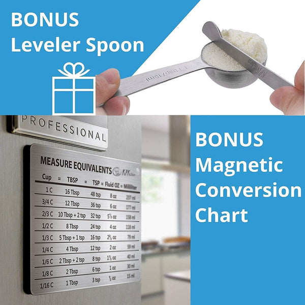Measuring Cups and Spoons Set, 16-Piece Stainless Steel, Leveler & Chart7