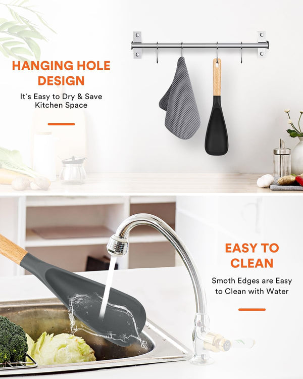 Silicone Cooking Spoon for Nonstick Cookwares, Multi-Function,11.4"7
