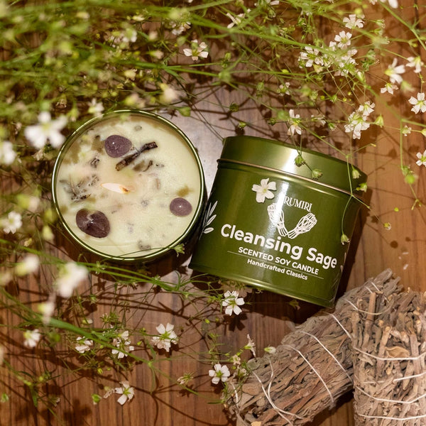 Sage Candle for Cleansing House Negative Energy Smudge Kit - 5Oz Soy Wax Natural Clean Organic Non Toxic - Aromatherapy Spiritual Meditation Gifts - Long Lasting Highly Scented Candel with Crystals6
