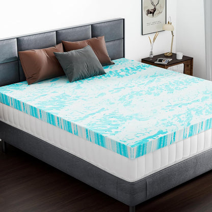 Mattress Toppers Memory Foam King Size, 3 Inch Thick Bed Topper Pad Cooling Gel Infused Soft Comfy Padding Breathable for Sleeper Sofa Couch RV Camper, Certipur-Us Certified, Blue7