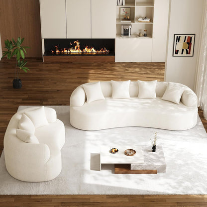 Modern Curved Couch,Oversized 4 Seater Boneless Chenille Sofa,Cream White9