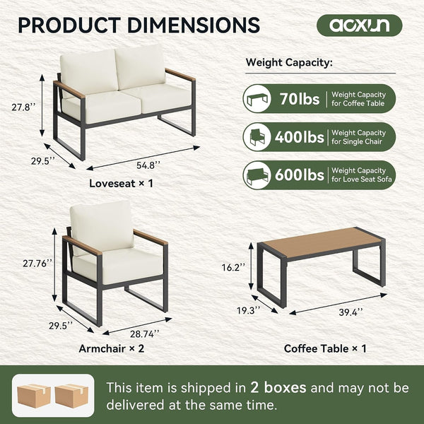 4 Piece Metal Patio Furniture Set with Coffee Table Beige2