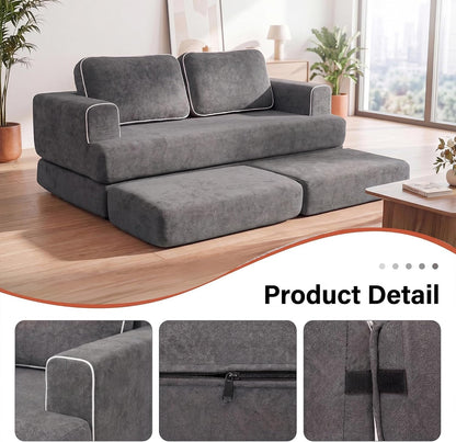 71" Futon Sofa Bed, Boneless Convertible L-Shaped Couch, Darkgrey6