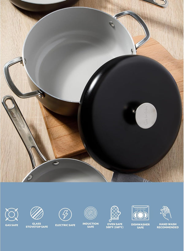Sur La Table Kitchen Essentials Potluck Porch 5 Quart Aluminum Dutch Oven Pot W/Aluminum Lid PFA FREE Ceramic Interior Cookware Pot - Induction - Black4