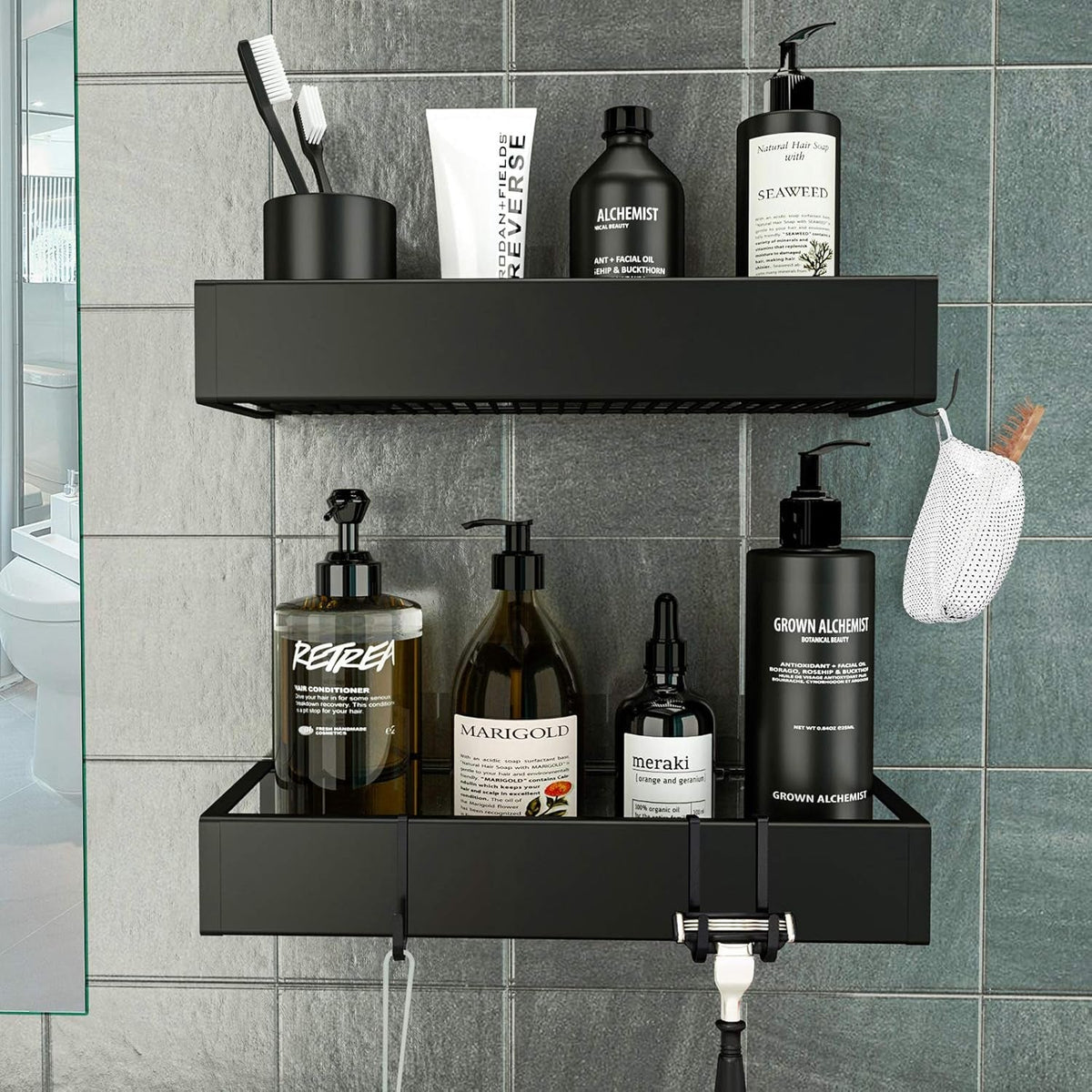 shower-caddy-adhesive-shower-organizer-with-hooks-shower-shelves-for-inside-shower-no-drilling-shower-rack-holder-shower-storage-for-bathroom-kitchen-spice-rack-2-pack-black