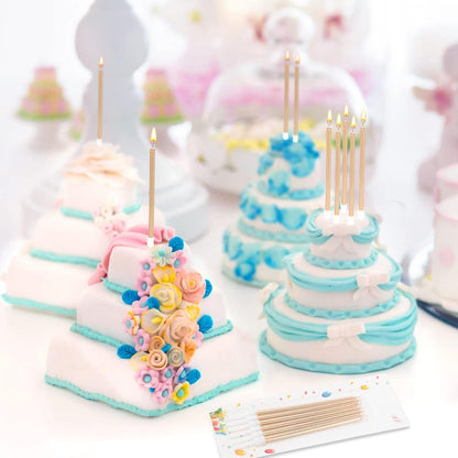 24 Count Party Long Thin Cake Candles Metallic Birthday Candles in Holders for Birthday Cakes Cupcake, Champagne Gold6