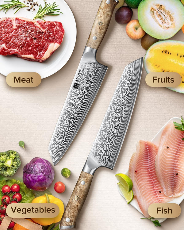 Damascus 8.3 Inch Kiritsuke Chef Knife,Hand Forged High Carbon Steel Sharp Kitchen Cutting Knife,Comfortable Ergonomic Full Tang Figured Sycamore Wood Handle7