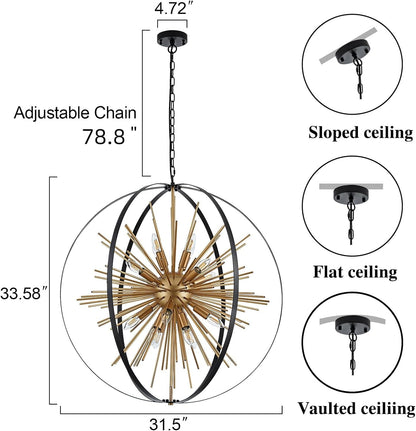Black Gold Sputnik Chandelier, Starburst Firework Pendant Light Fixtures3