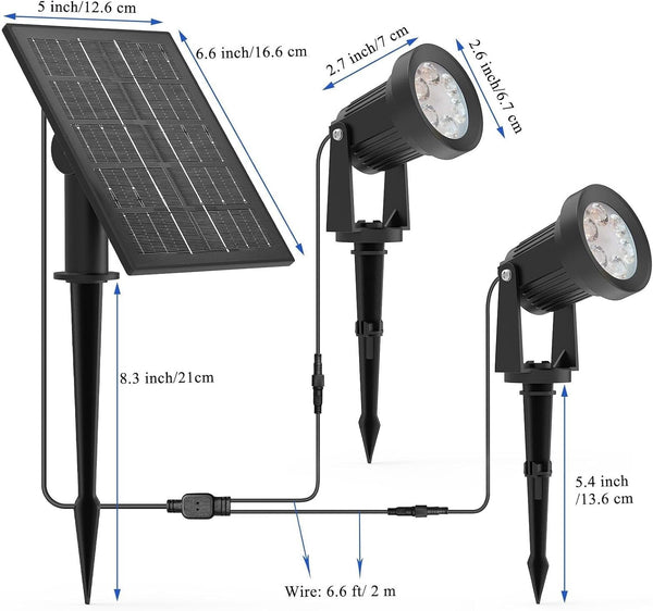 Solar Warm White Spotlight Outdoor, 3000K Landscape Spot Lights, IP65 Waterproof Garden Lighting LED Lights for Lawn Lamp Yard Decoration with Stakes(2 in 1)2