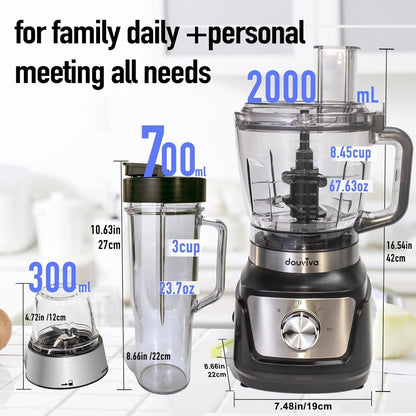 8-Cup Food Processor & Blender Combo, 1000W All-In-One Kitchen Blender for Ice Crushing, Smoothies & Dough, 24Oz To-Go Cup, French Fry Cutter, Dishwasher Safe, Black4