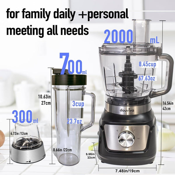 8-Cup Food Processor & Blender Combo, 1000W All-In-One Kitchen Blender for Ice Crushing, Smoothies & Dough, 24Oz To-Go Cup, French Fry Cutter, Dishwasher Safe, Black4