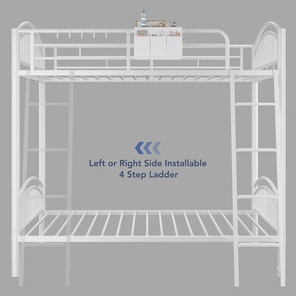 Metal Bunk Bed Twin over Twin with Storage Bag, 2 Twin Size Beds with Safety Guard Rails and Anti-Tip Nails for Teenager,Girls or Boys （White）7