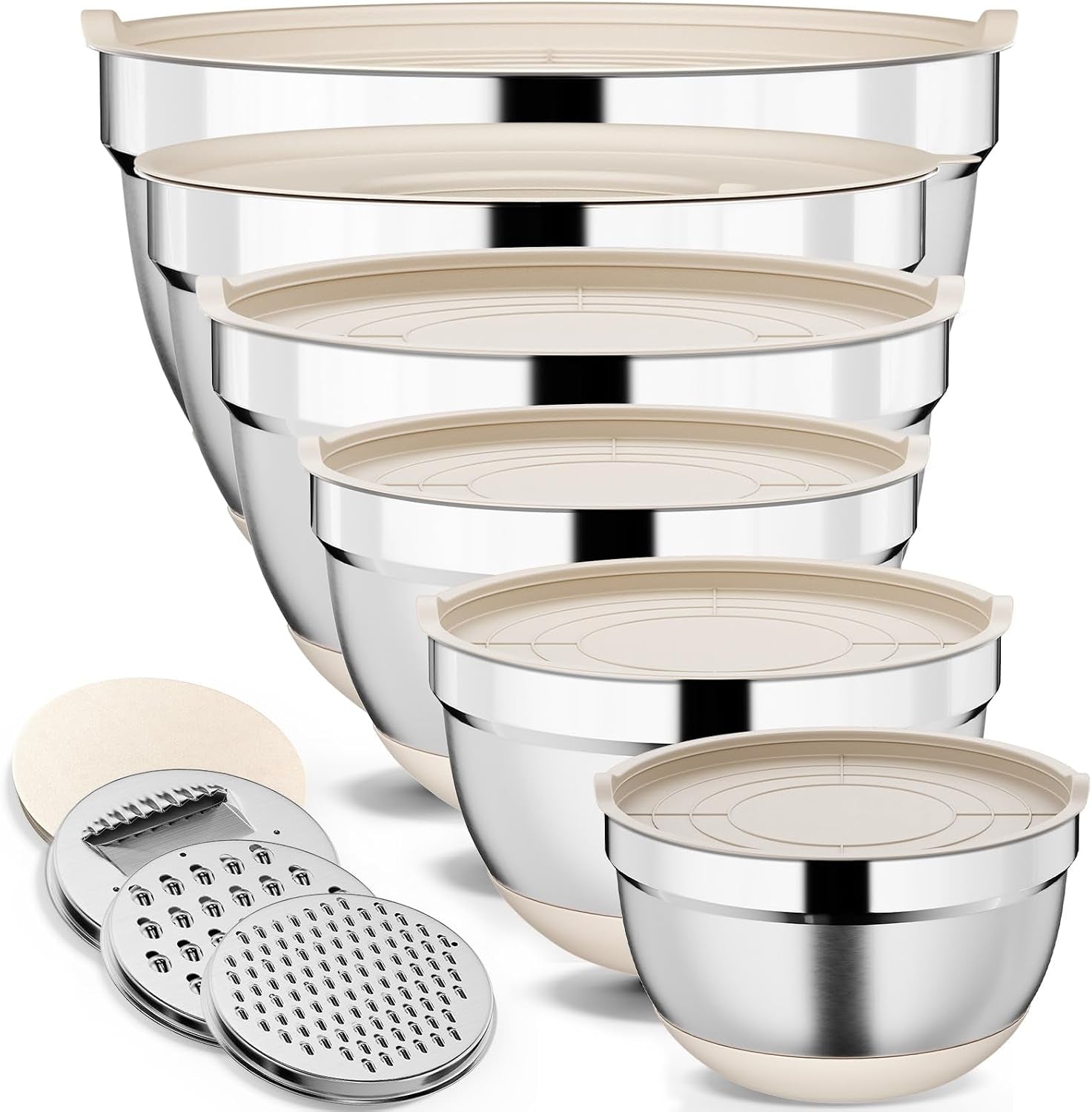 9-pack-mixing-bowls-with-airtight-lids-grater-attachments-khaki-stainless-steel-bowl-non-slip-bases-nesting-kitchen-bowl-size-5-4-3-2-1-5-1qt-for-food-prep-baking-storage-serving