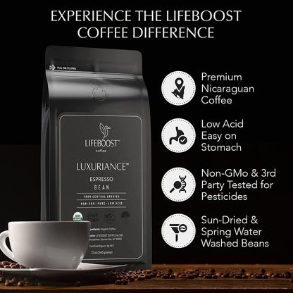 Organic Espresso Whole Bean Coffee - Low Acid Espresso Coffee, Non-Gmo, USDA Organic, Single Origin, Third-Party Tested for Mycotoxins & Pesticides - 12 Oz Bag6