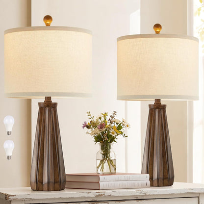 23.5" Farmhouse Table Lamps Set of 2 with 9W LED Bulbs, Vintage Brown1
