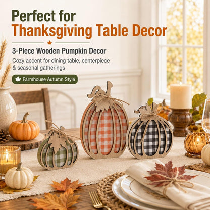 3 Pcs Pumpkin Signs, Buffalo Plaid Fall Table, Mantel Home Decor | 4.7"X9.1" Wooden Black White Checkered Pumpkin, Autumn Thanksgiving Decorations Indoor, Tabletop, Tiered Tray, Shelf, Kitchen5