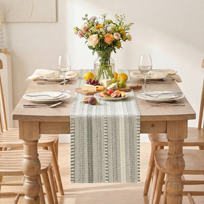 Dark Grey Farmhouse Stripe Braided Table Runner 12X72 Inch2