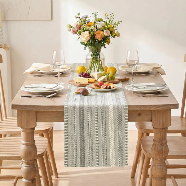 Dark Grey Farmhouse Stripe Braided Table Runner 12X72 Inch2