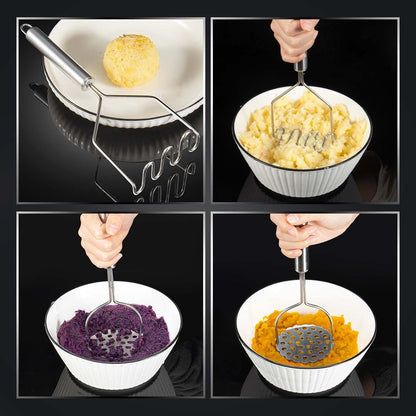 2 Pcs Potato Smasher, Mashed Potato Masher, Stainless Steel Masher Kitchen Tool for Avocado, Bean, Fruit, Vegetables, Food7