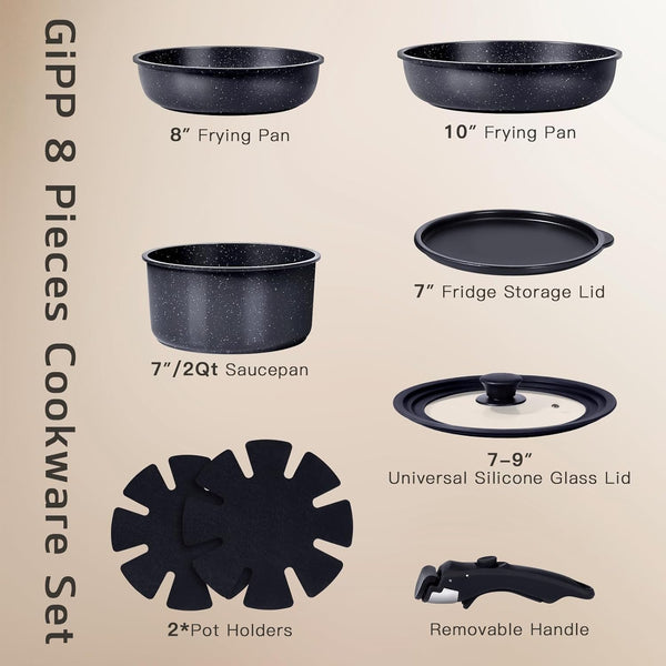 Ceramic Pots and Pans Set Non Stick, Nonstick Detachable Handle Cookware Sets,Healthy Non Toxic PFAS PFOA & PTFE Free, Dishwasher ＆Oven Safe, Induction Kitchen Pot and Pan, 8 Piece Grey3