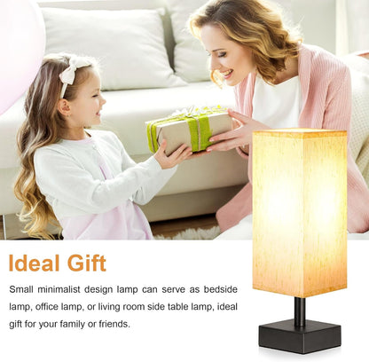 Small Bedside Table Lamp for Bedroom - Square Cream Fabric Shade5