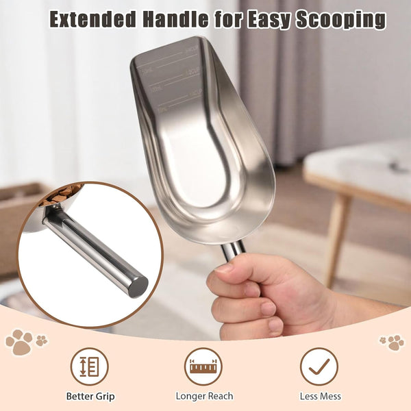 Matel Pet Dog Cat Food Measuring Scoop 1 Cup,Food-Grade 304 Stainless Steel Material,Long Handle and Dishwasher-Safe5