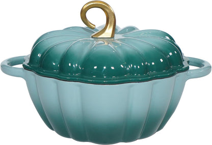 Pumpkin Enameled Cast Iron Dutch Oven with Lid, 4.5 QT Dual Handles and Heavy Duty Pot, Oven Safe up to 500°F for Bread Baking, Braising, Cooking and Family Gifts, Cyan1