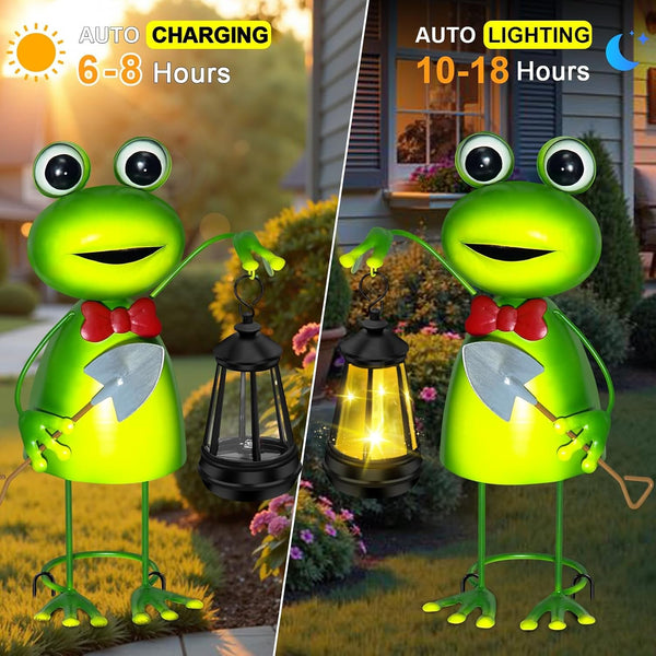Solar Garden Lights 13.78In Tall Metal Frog Statue with Solar Lantern Decor8