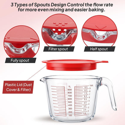 6 Pcs Glass Measuring Cups with Lids Set,(1-Cup, 2-Cup, 4-Cup) Measuring Cups for Prepping, Baking and Cooking, Preheated Oven, Dishwasher, Freezer, and Microwave Safe, Heat-Resistant2