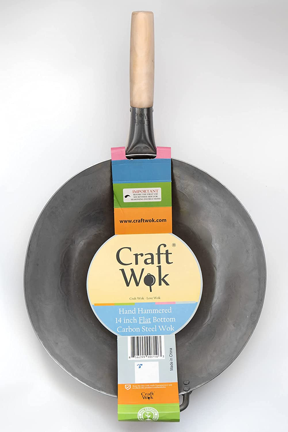 flat-hand-hammered-carbon-steel-pow-wok-with-wooden-and-steel-helper-handle-14-inch-flat-bottom-731w316