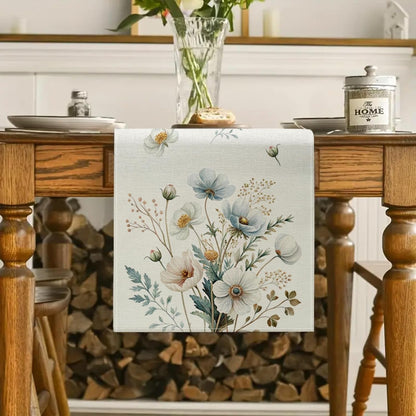 Spring Blue White Floral Table Runner 13X72 Inch Anemone Flowers Leaves Kitchen Dining Table Decoration for Indoor Outdoor Home Party Décor2
