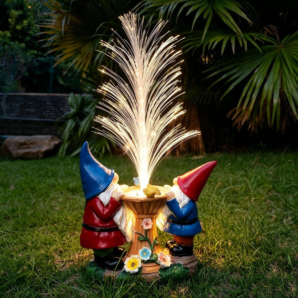 Solar Gnome Statue, Resin Gnomes Figurine and Colour Changing Optical Fiber Solar Light Outdoor Lawn Yard Decor1