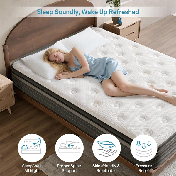 Queen Mattress 10 Inch Hybrid Mattress in a Box, Medium Firm Queen Size Bed Mattresses with Zoned Support, Memory Foam and Pocket Springs for Motion Isolation&Pressure Relief, Certipur-Us2