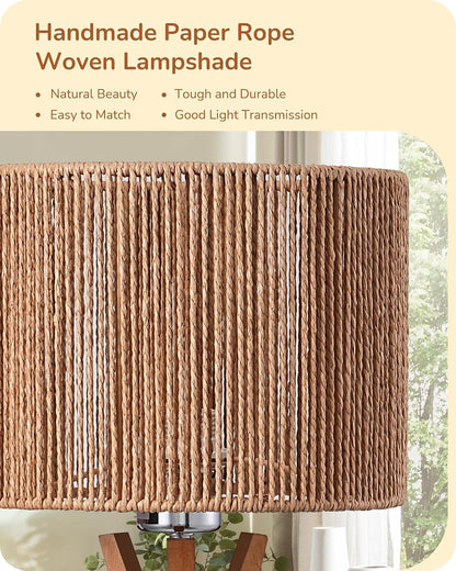 17.5" Rattan Table Lamp, Handmade Paper Rope Woven Lampshade, E263
