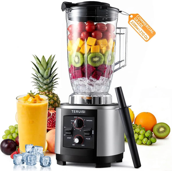 210 Oz / 6 L Commercial Blender, Heavy Duty Industrial Blender with Adjustable Speed & Timer Function, 2200W Countertop Blender with 23000RPM for Ice Crushing, Frozen Drinks, Milkshakes,110V1