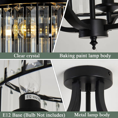 4 Lights Black Modern Crystal Chandelier for Dining Room3