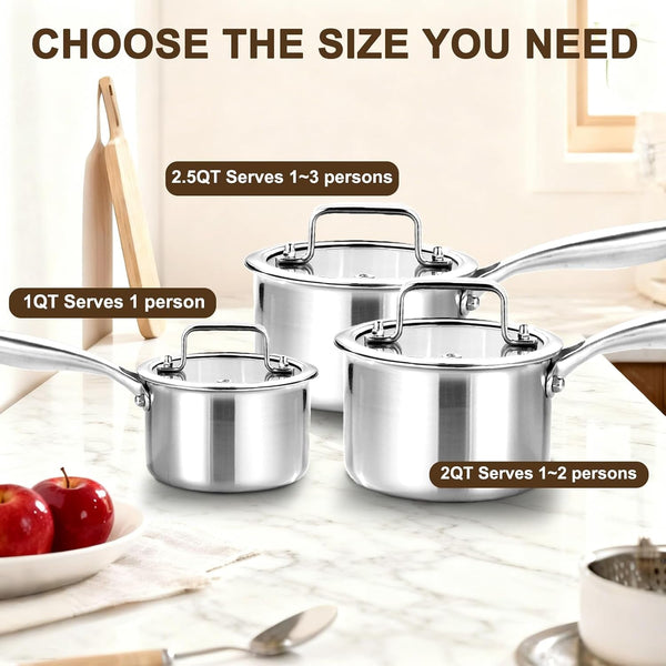 Full-Body Clad Tri-Ply Stainless Steel 2 Quart Saucepan with Lid | Small Stainless Steel Pot Induction Cooking Sauce Pot Pan, Heavy Duty Saucier Cookware, PFOA&PTFE Free6