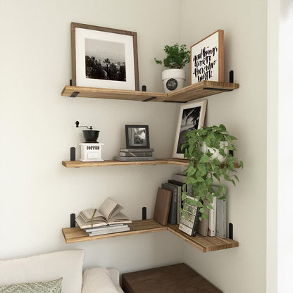 Floating Shelves Set of 6 for Wall Decor & Storage, Rustic Brown | Wood Farmhouse Book Shelves for Bedroom, Bathroom, Living Room, Kitchen, Office, Laundry Room, Study Room Display, 16.5''5