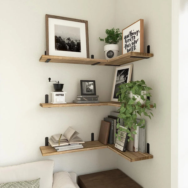 Floating Shelves Set of 6 for Wall Decor & Storage, Rustic Brown | Wood Farmhouse Book Shelves for Bedroom, Bathroom, Living Room, Kitchen, Office, Laundry Room, Study Room Display, 16.5''5