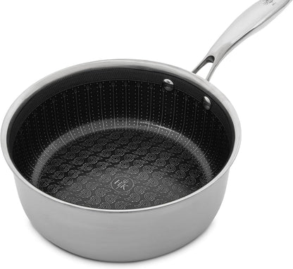 Hell’S Kitchen Hybrid 2.5 Qt Saucepan with Lid, Tri-Clad Stainless Steel, Pfas-Free Ceramic Nonstick, No PFOA, PTFE, Teflon, Non Toxic Cookware, Metal Utensil Resistant, All Cooktops and Oven Safe | Small Pot with Lid, Tri Clad Stainless Steel, PFAS Free Ceramic Nonstick, All Cooktops, Oven Safe6