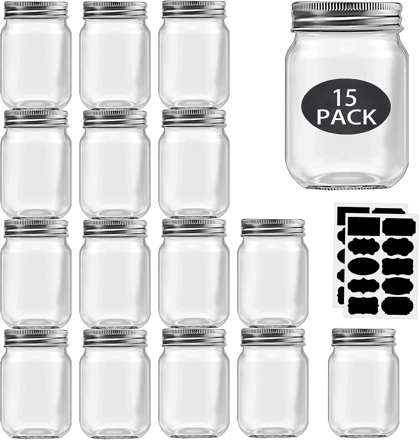 16-oz-mason-jars-with-silver-lids-15-pack-pint-glass-canning-jars-regular-mouth-clear-glass-jars-bulk-for-meal-prep-overnight-oats-dry-food-diy-crafts-food-storag-with-20-labels-and-1-pen
